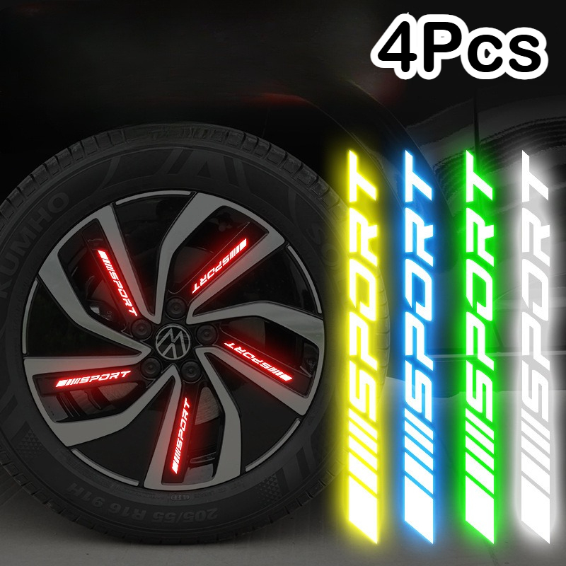 Outdoor Sport Logo - 4Pcs Universal Reflective Rim Stripe Sticker,Car