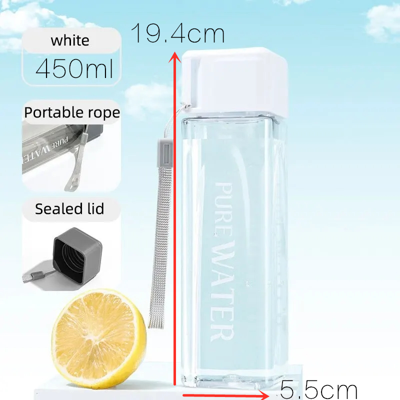 450ml,1 Pcs Clear Square Drink - Outdoor Sport Glass Water Bottle ulasan dan harga