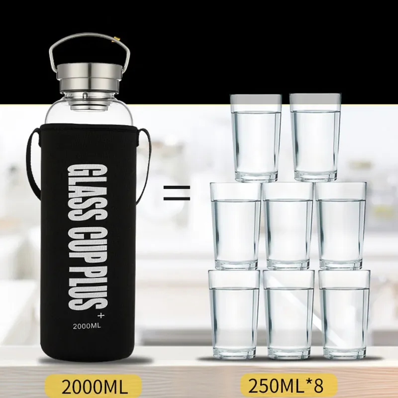 2L Glass Water Bottle with Str - Outdoor Sport Glass Water Bottle ulasan dan harga